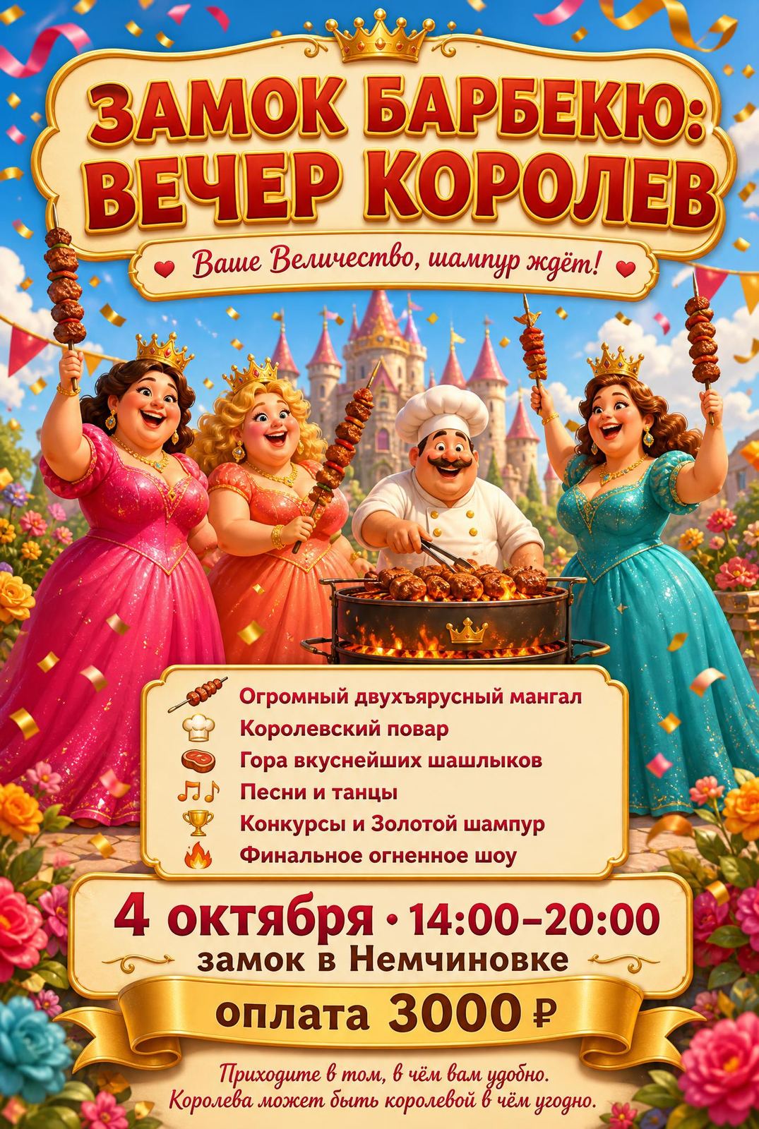Афиша: Замок Барбекю — Вечер королев, 4 октября 2026, Немчиновка